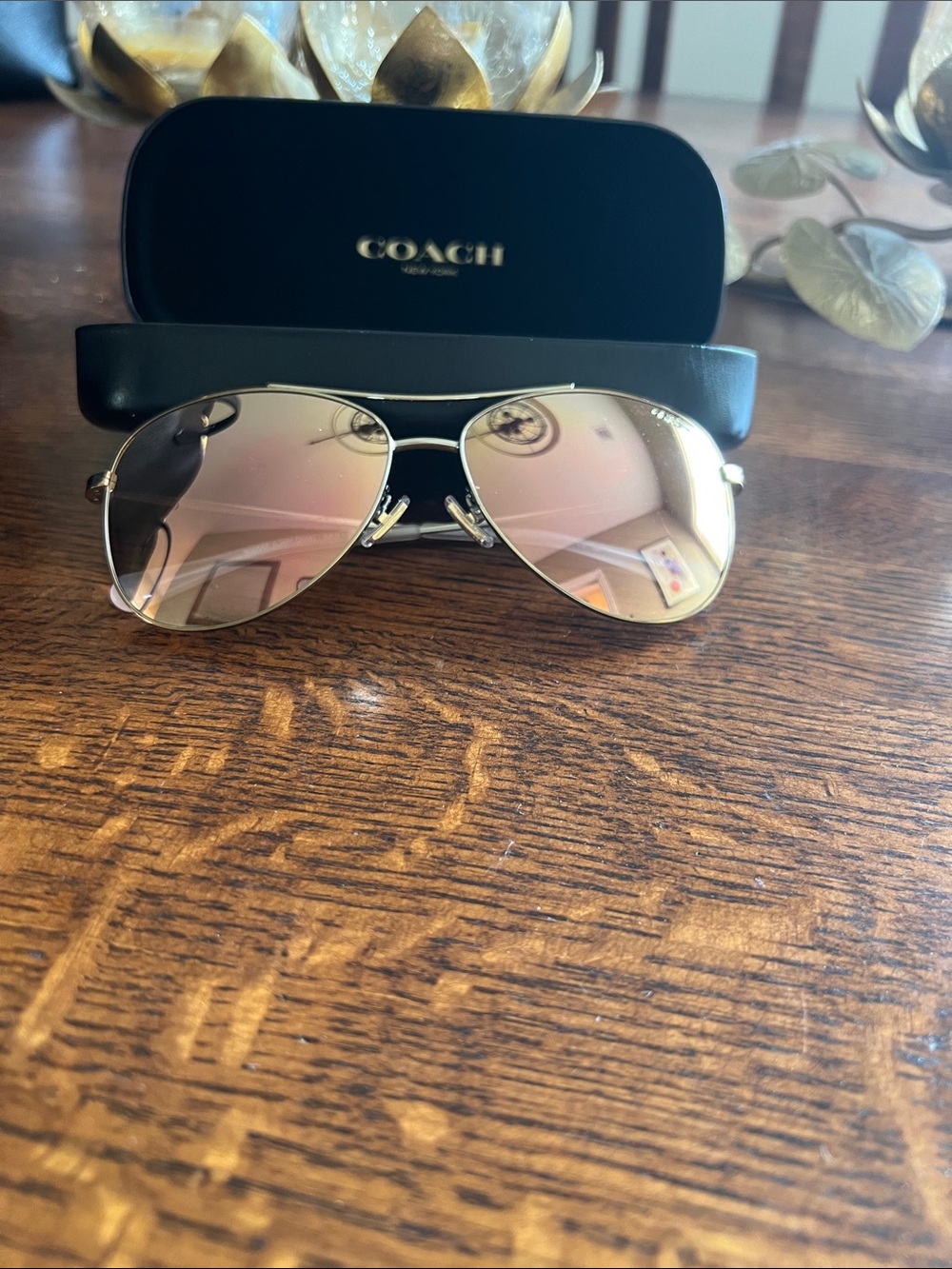 Coach Gold Aviator Sunglasses with Pink Gradient Lenses